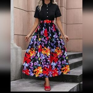 Black and Multi Color Maxi Dress